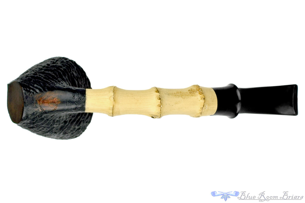 Blue Room Briars is proud to present this Dirk Heinemann Pipe Bent Ring Blast Tipsy Cherrywood Sitter with Bamboo