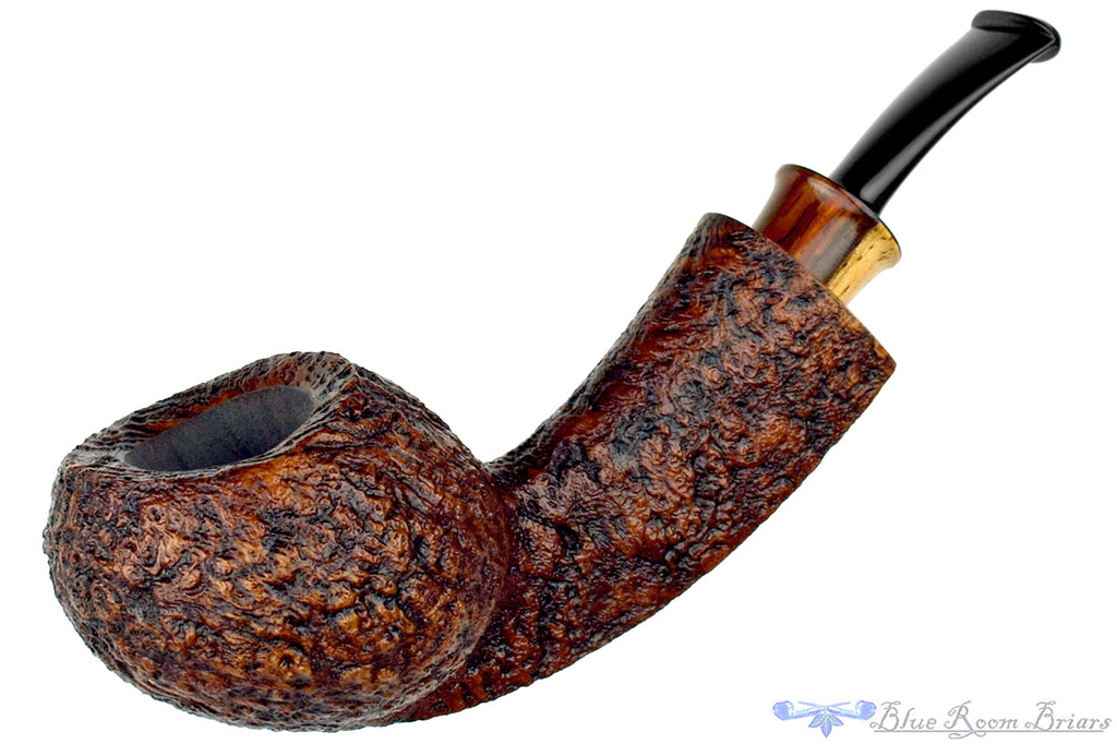 Blue Room Briars is proud to present this Bill Shalosky Pipe 655 Bent Sandblast Tomato with Cocobolo