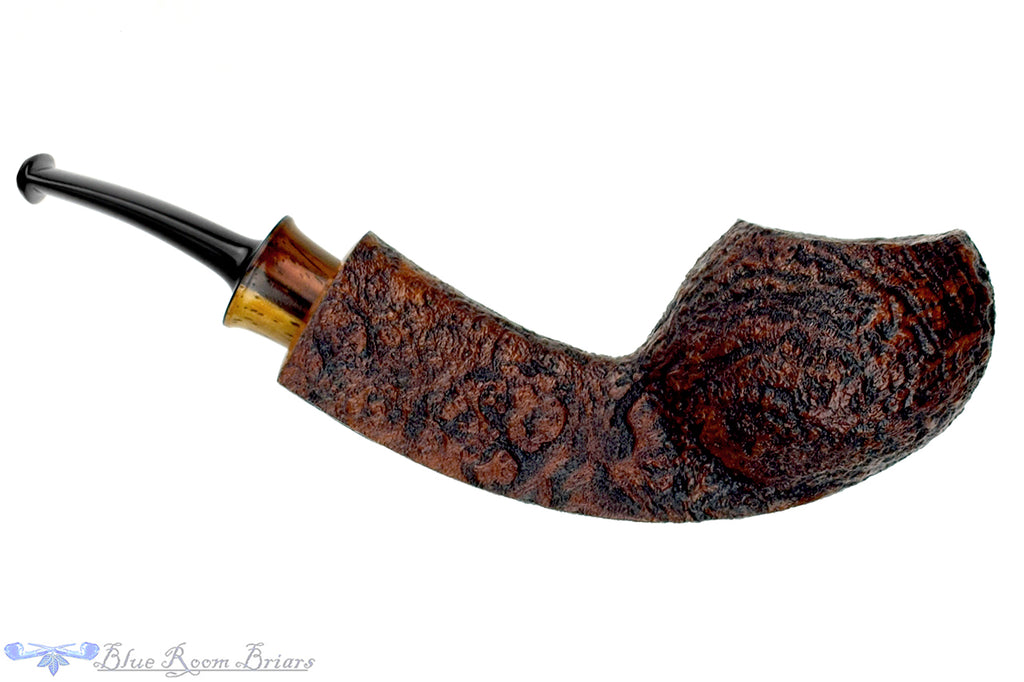 Blue Room Briars is proud to present this Bill Shalosky Pipe 655 Bent Sandblast Tomato with Cocobolo