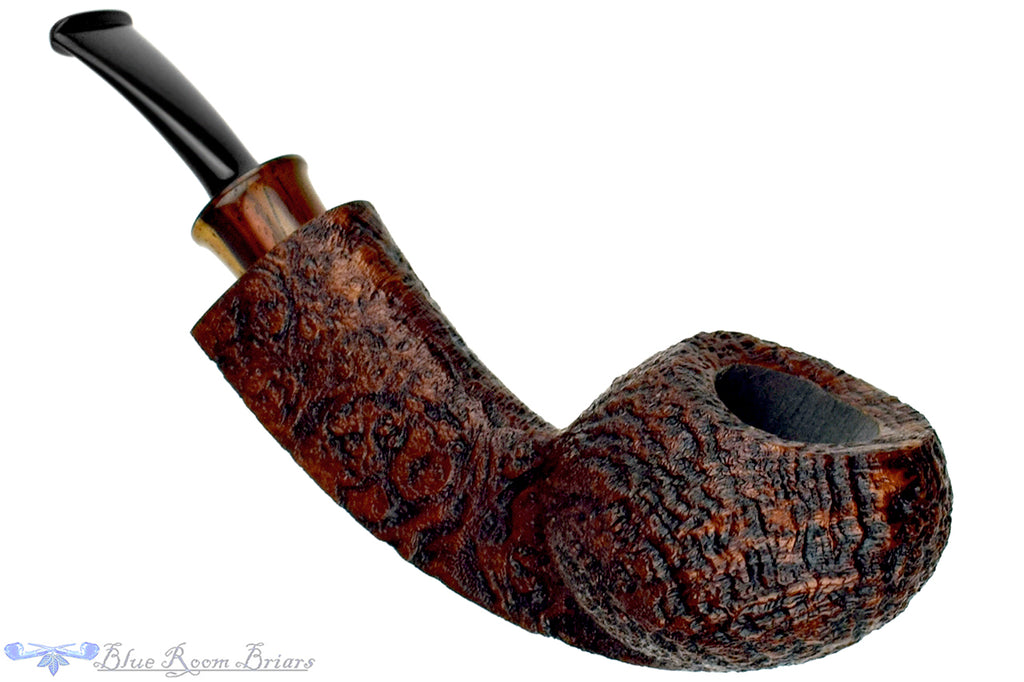 Blue Room Briars is proud to present this Bill Shalosky Pipe 655 Bent Sandblast Tomato with Cocobolo