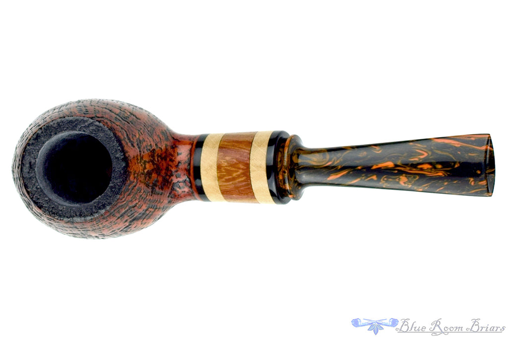 Blue Room Briars is proud to present this Daniel Mustran Pipe Bent Sandblast Egg with Exotic Wood