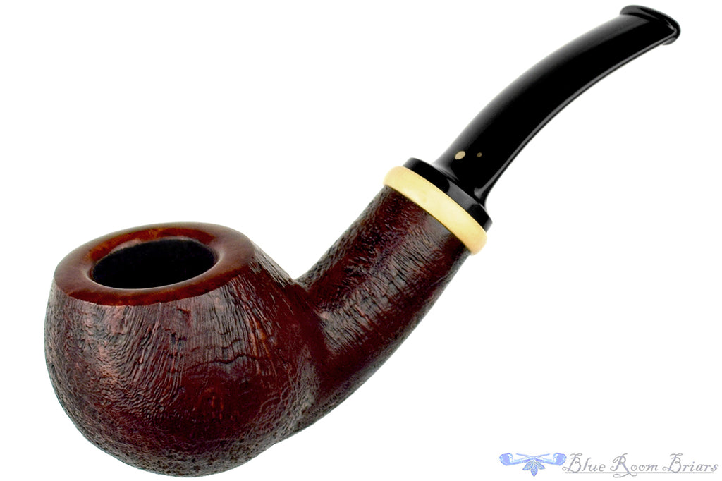 Blue Room Briars is proud to present this H Pipes by Aiden Hesslewood Freehand Bent Sandblast Apple with Boxwood