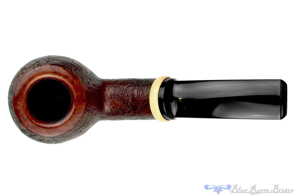 Blue Room Briars is proud to present this H Pipes by Aiden Hesslewood Freehand Bent Sandblast Apple with Boxwood