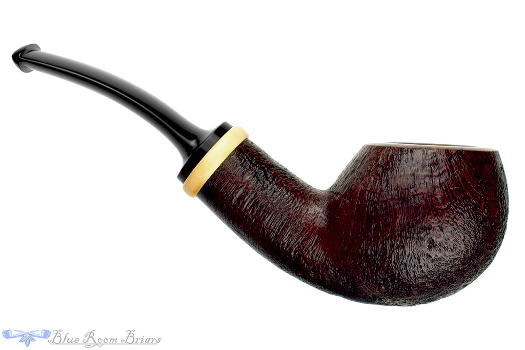 Blue Room Briars is proud to present this H Pipes by Aiden Hesslewood Freehand Bent Sandblast Apple with Boxwood