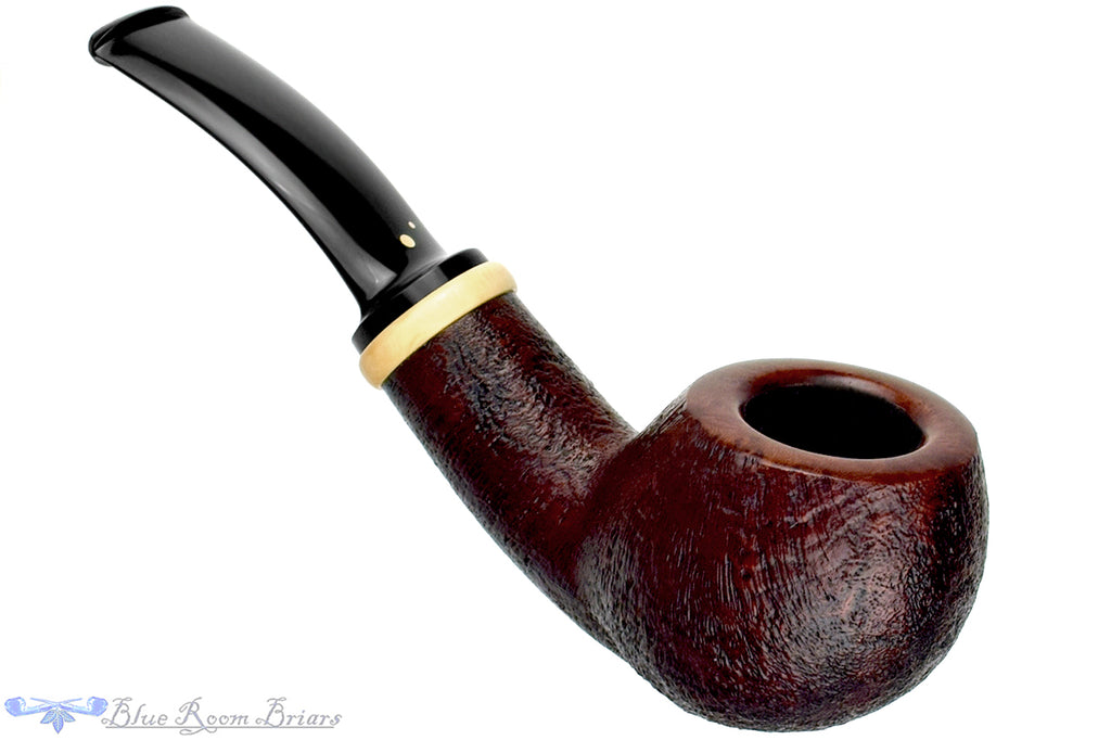 Blue Room Briars is proud to present this H Pipes by Aiden Hesslewood Freehand Bent Sandblast Apple with Boxwood