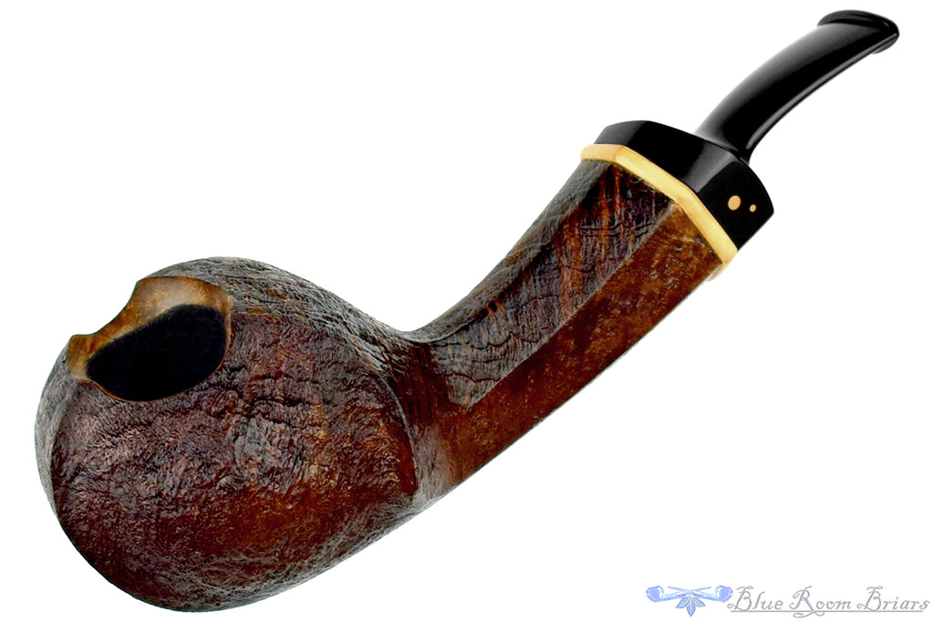 Blue Room Briars is proud to present this H Pipes by Aiden Hesslewood Freehand Bent Sandblast Blowfish with Boxwood