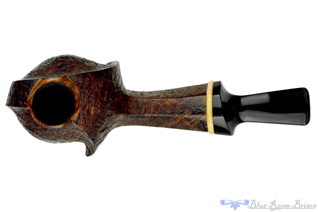 Blue Room Briars is proud to present this H Pipes by Aiden Hesslewood Freehand Bent Sandblast Blowfish with Boxwood