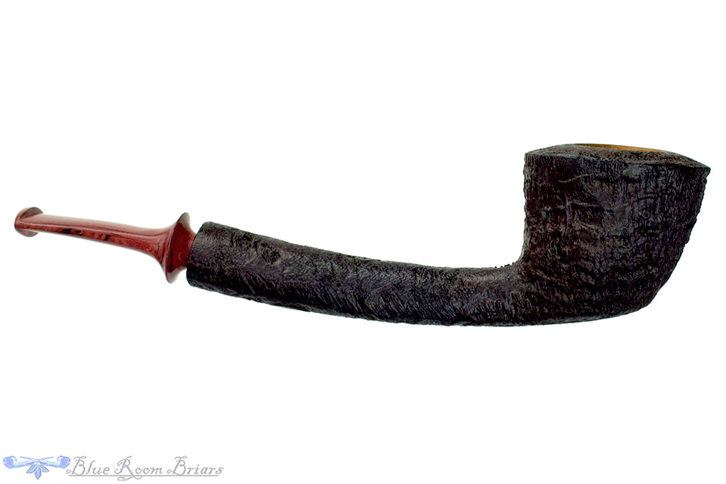 Blue Room Briars is proud to present this Jason Patrick Pipe Bent Sandblast Long Shank Dublin with Brindle