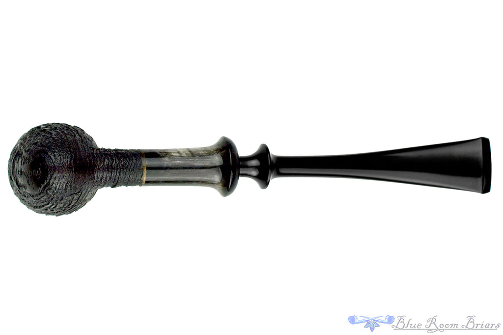 Blue Room Briars is proud to present this Yorgos Mitakidis Pipe 6823 Bent Sandblast Strawberry Wood Acorn with Horn Ferrule