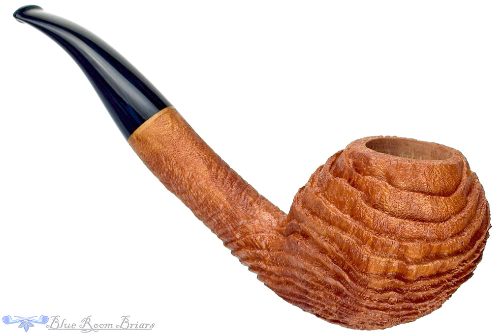 Blue Room Briars is proud to present this Chris Morgan Pipe Bent Sandblast Witches Finger with Brindle