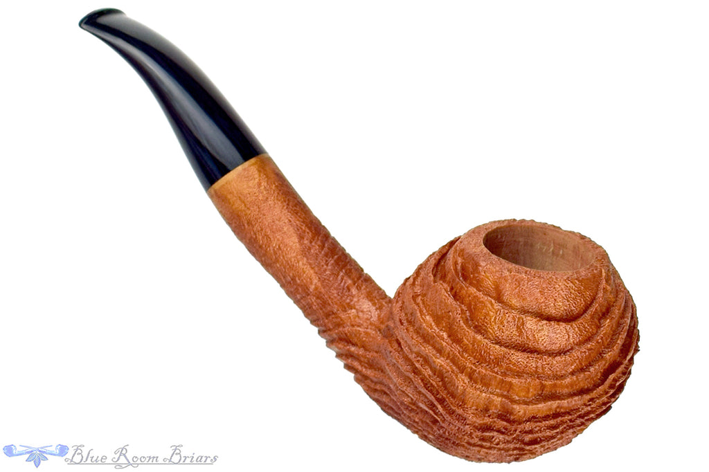 Blue Room Briars is proud to present this Chris Morgan Pipe Bent Sandblast Witches Finger with Brindle