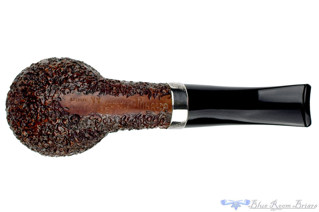 Blue Room Briars is proud to present this Rinaldo Silver Line Lithos YY 8 Bent Rusticated Author with Silver Estate Pipe