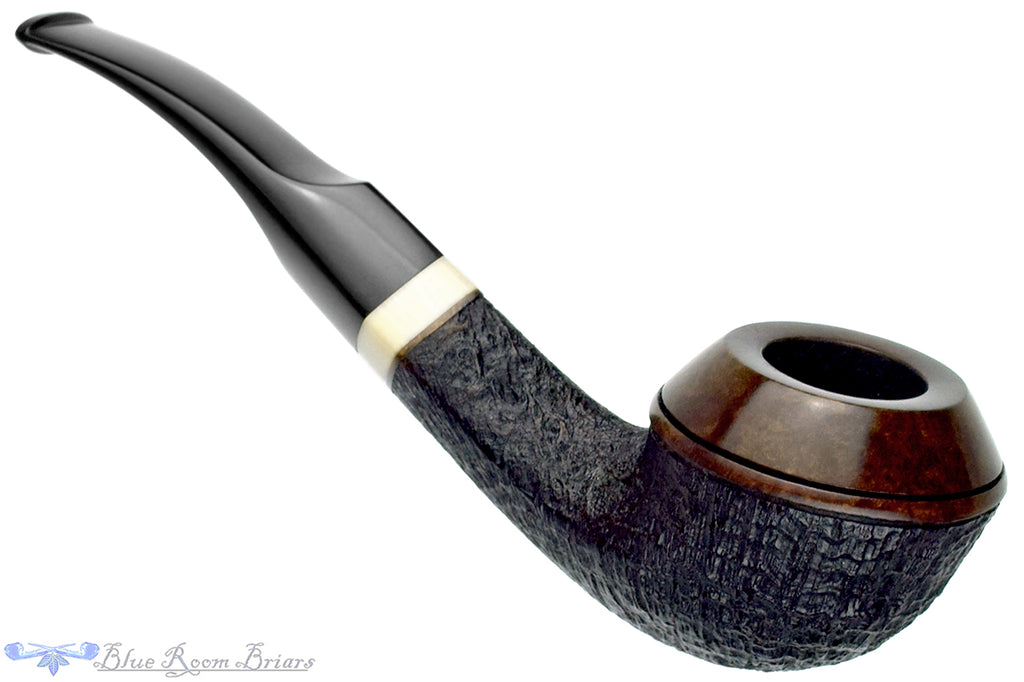 Blue Room Briars is proud to present this Jerry Crawford Pipe Bent Partial Blast Bulldog with Ivorite
