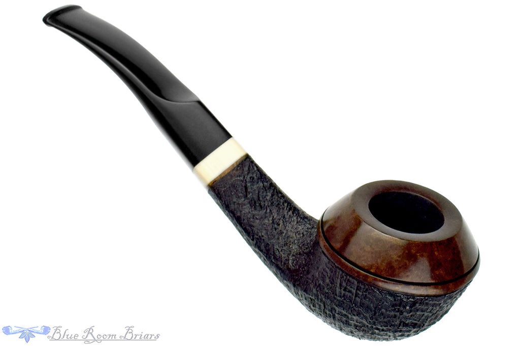 Blue Room Briars is proud to present this Jerry Crawford Pipe Bent Partial Blast Bulldog with Ivorite