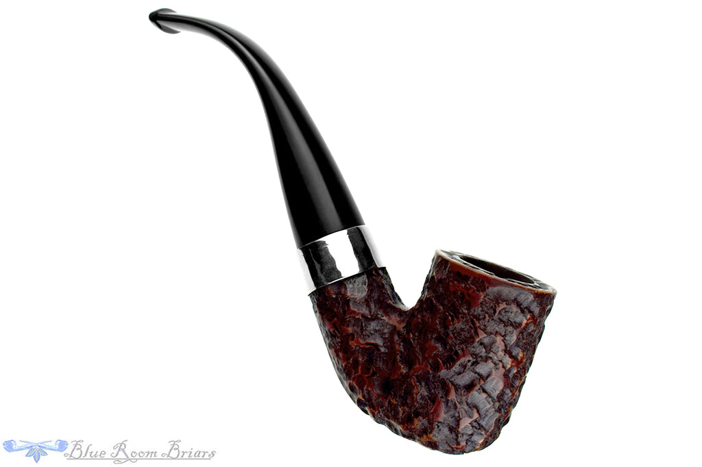 Blue Room Briar is proud to present this Peterson Donegal Rocky 338 Rusticated Bent Billiard with Nickel Estate Pipe