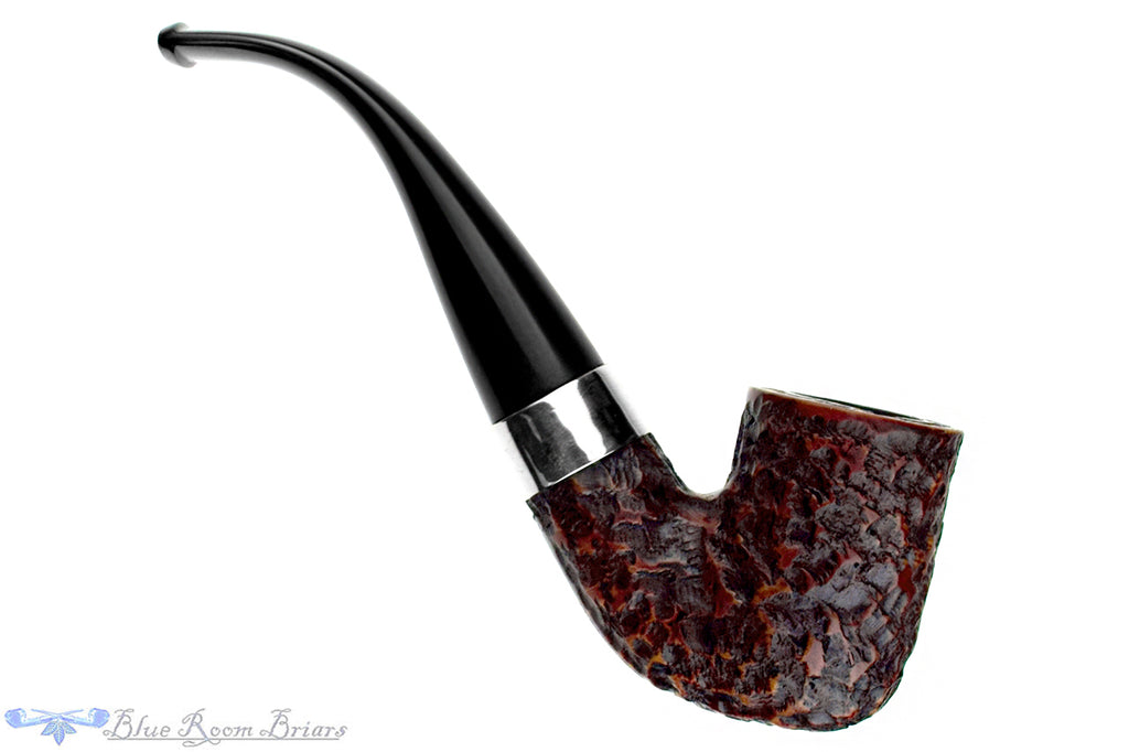 Blue Room Briar is proud to present this Peterson Donegal Rocky 338 Rusticated Bent Billiard with Nickel Estate Pipe