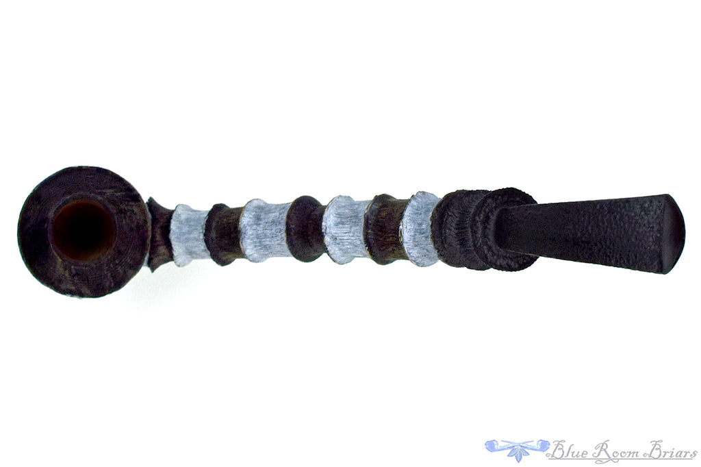 Blue Room Briars is proud to present this Brian Orton Pipe Bent Carved Driftwood Rhodesian with Bamboo and Shank Extension