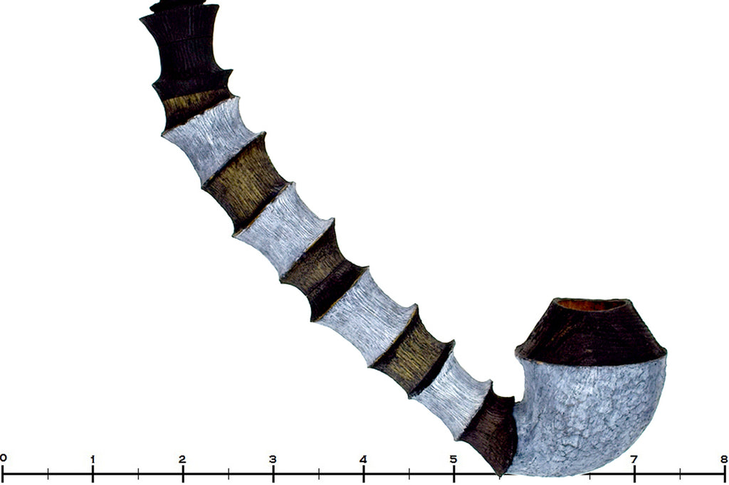 Blue Room Briars is proud to present this Brian Orton Pipe Bent Carved Driftwood Rhodesian with Bamboo and Shank Extension