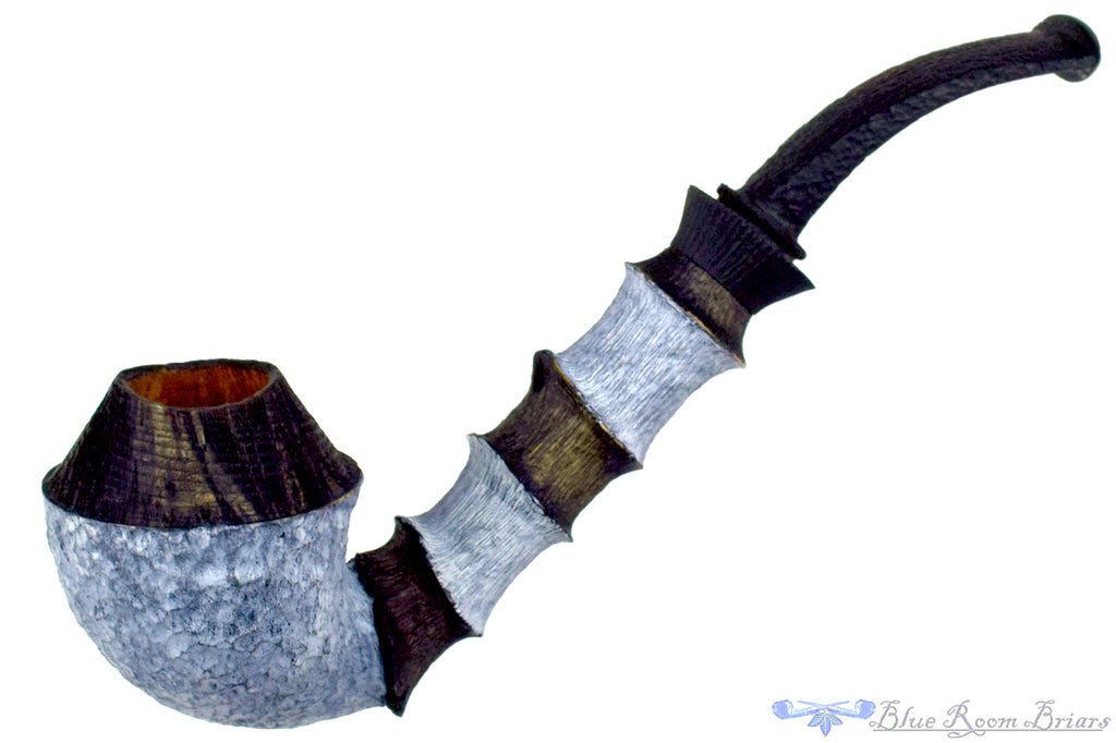 Blue Room Briars is proud to present this Brian Orton Pipe Bent Carved Driftwood Rhodesian with Bamboo and Shank Extension