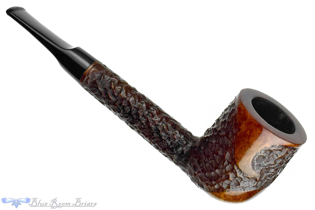 Blue Room Briars is proud to present this Brigham 9 3-Dot Partial Carved Lovat Sitter (Rock Maple Filter) Estate Pipe