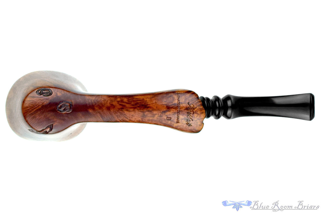 Blue Room Briars is proud to present this Karl Erik Handmade Bent Spot Carved Freehand with Plateaux Estate Pipe