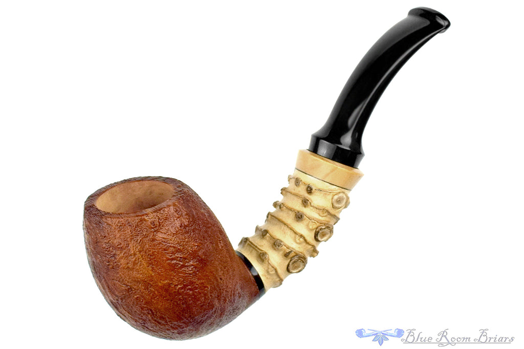 Blue Room Briars is proud to present this Doug Finlay Pipe 2427 Bent Sandblast Egg with Bamboo and Boxwood
