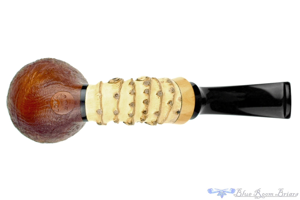 Blue Room Briars is proud to present this Doug Finlay Pipe 2427 Bent Sandblast Egg with Bamboo and Boxwood