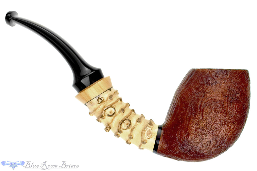 Blue Room Briars is proud to present this Doug Finlay Pipe 2427 Bent Sandblast Egg with Bamboo and Boxwood