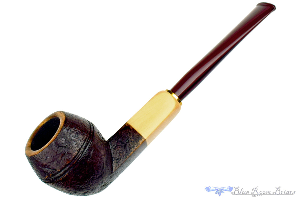 Blue Room Briars is proud to present this H Pipes by Aidan Hesslewood Sandblast Bulldog with Boxwood, Brass, and Military Mount