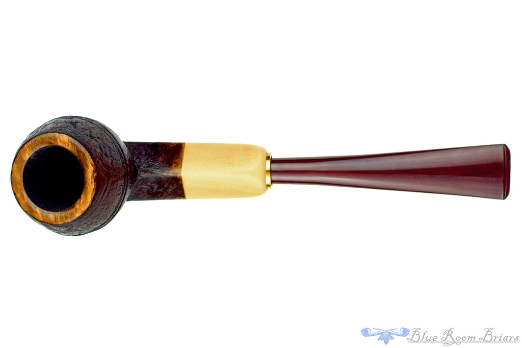 Blue Room Briars is proud to present this H Pipes by Aidan Hesslewood Sandblast Bulldog with Boxwood, Brass, and Military Mount