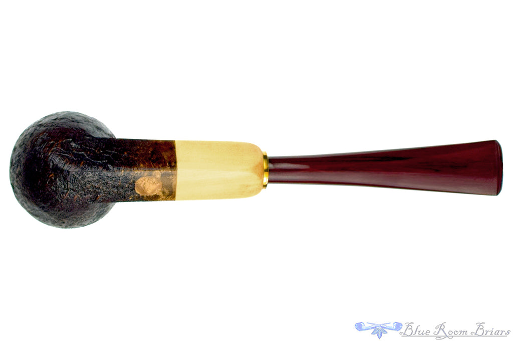 Blue Room Briars is proud to present this H Pipes by Aidan Hesslewood Sandblast Bulldog with Boxwood, Brass, and Military Mount