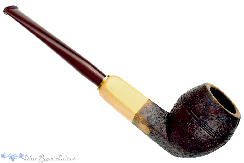 Blue Room Briars is proud to present this H Pipes by Aidan Hesslewood Sandblast Bulldog with Boxwood, Brass, and Military Mount