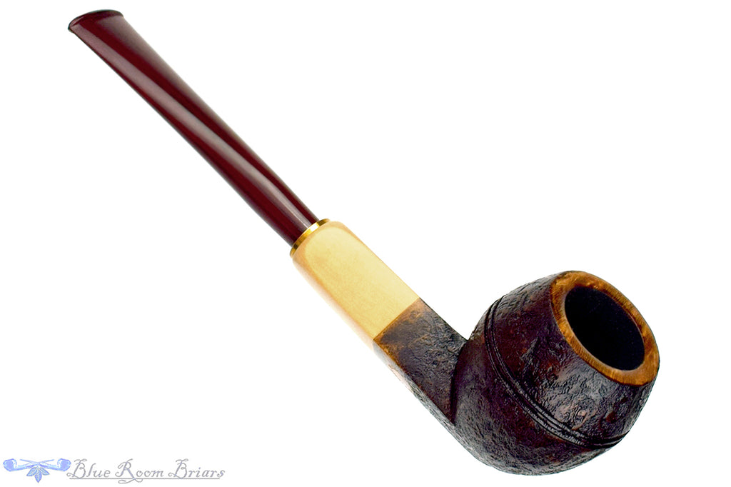 Blue Room Briars is proud to present this H Pipes by Aidan Hesslewood Sandblast Bulldog with Boxwood, Brass, and Military Mount
