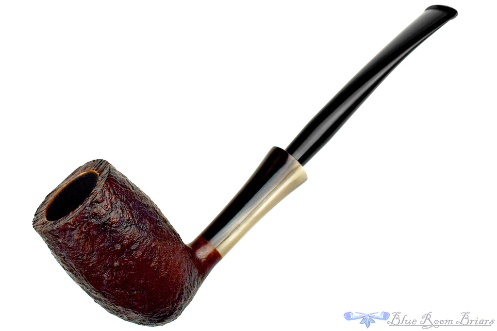 Blue Room Briars is proud to present this H Pipes by Aidan Hesslewood Sandblast Stacked Billiard with Horn Ferrule and Military Mount