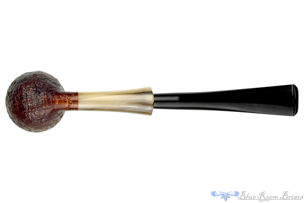 Blue Room Briars is proud to present this H Pipes by Aidan Hesslewood Sandblast Stacked Billiard with Horn Ferrule and Military Mount