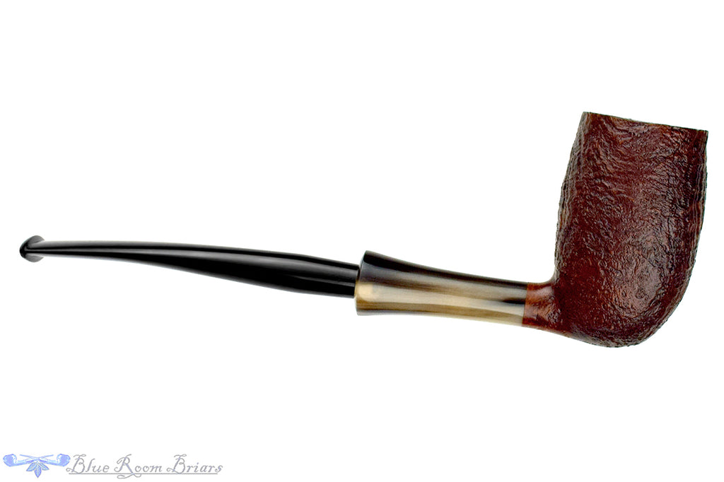 Blue Room Briars is proud to present this H Pipes by Aidan Hesslewood Sandblast Stacked Billiard with Horn Ferrule and Military Mount