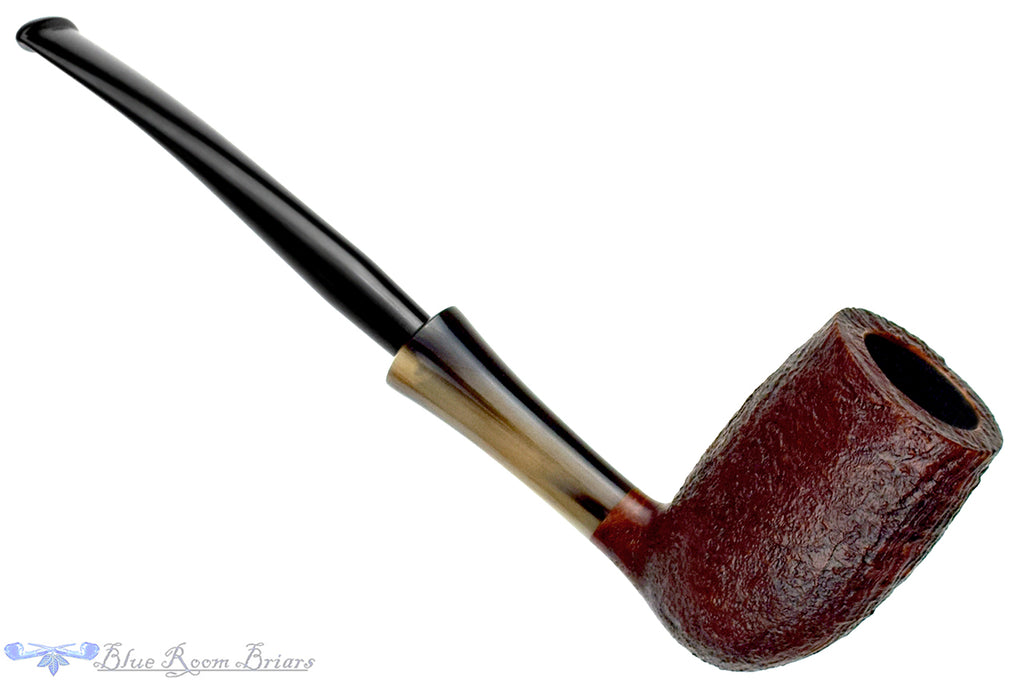 Blue Room Briars is proud to present this H Pipes by Aidan Hesslewood Sandblast Stacked Billiard with Horn Ferrule and Military Mount