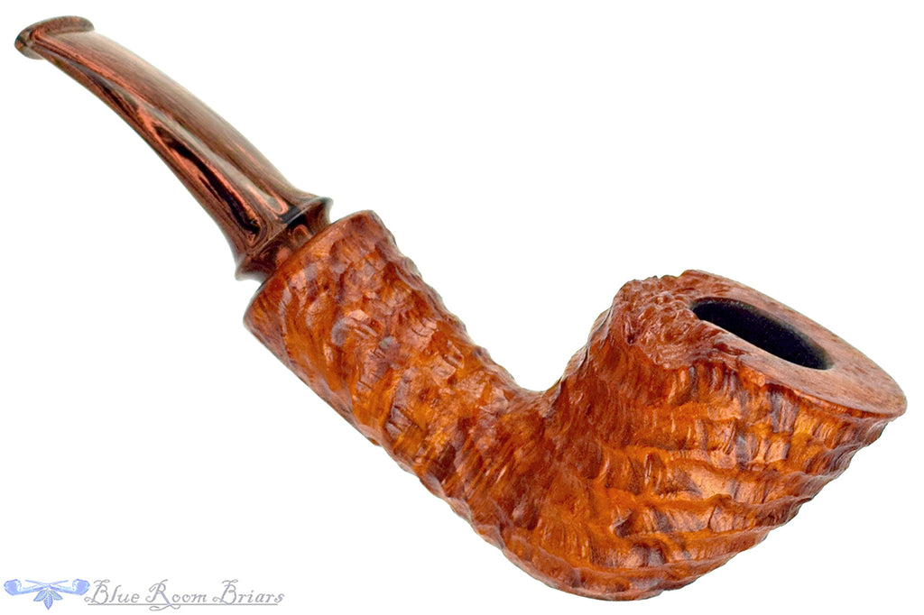 Blue Room Briars is proud to present this Tom Richard Pipe Bent Carved Yachtsman with Brindle and Plateau