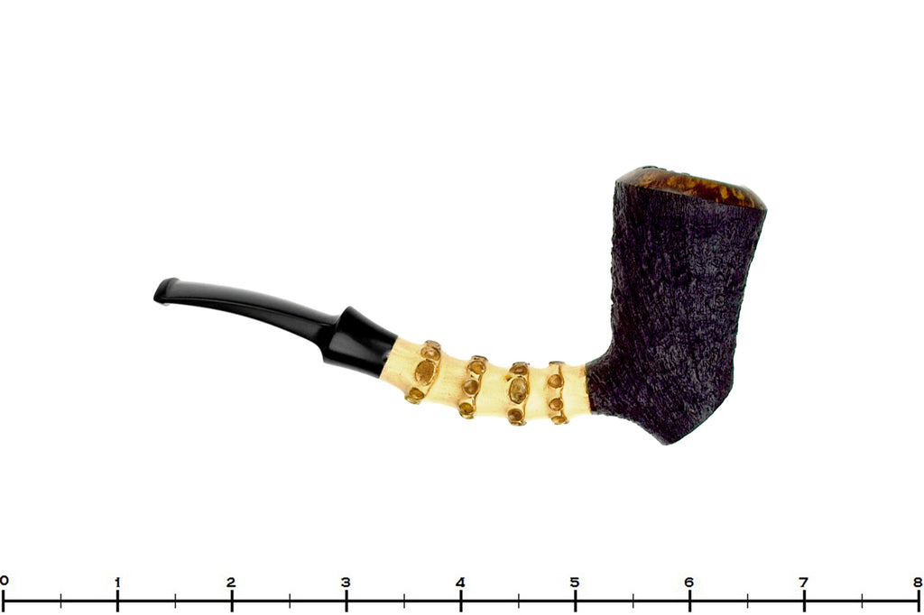 Blue Room Briars is proud to present this KJ Pipes (Kadesh Swanson) Bent Sandblast Cherrywood Sitter with Bamboo and Plateau Estate Pipe