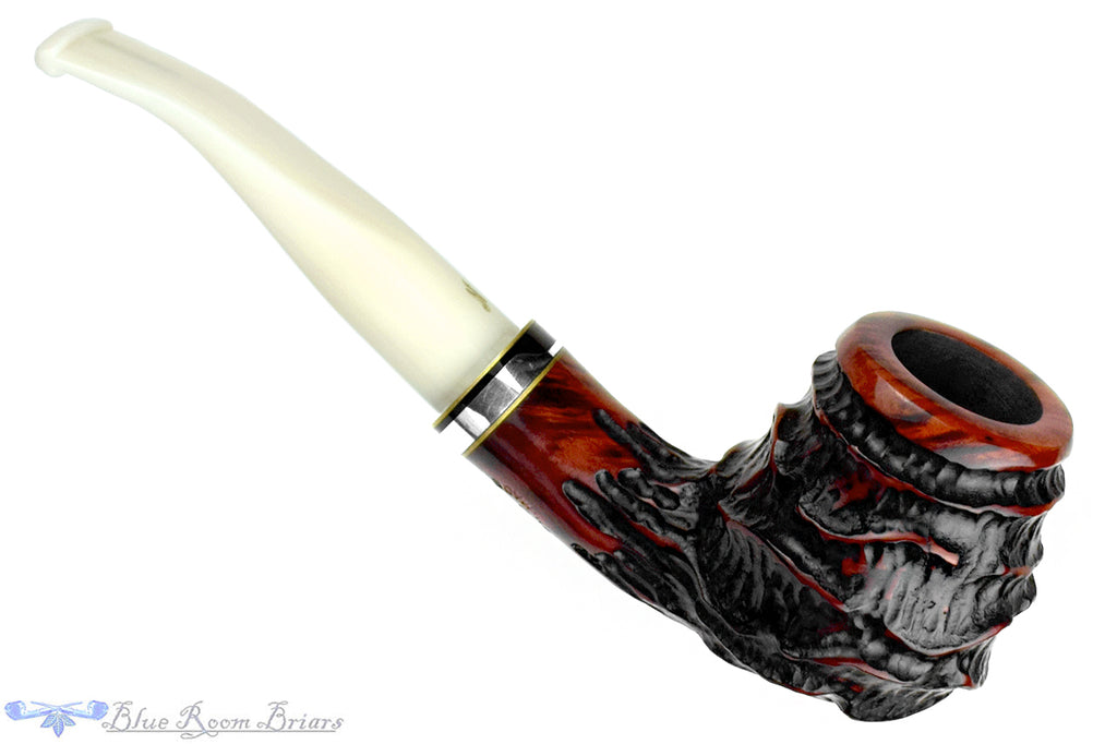 Nørding Queen Carved 1/8 Bent Billiard with Nickel and Brass Estate Pipe