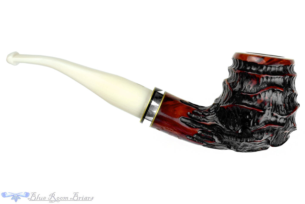 Nørding Queen Carved 1/8 Bent Billiard with Nickel and Brass Estate Pipe
