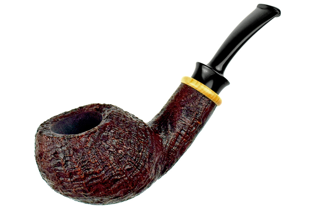 Blue Room Briars is proud to present this Bill Shalosky Pipe 809 Bent Sandblast Tomato with Boxwood