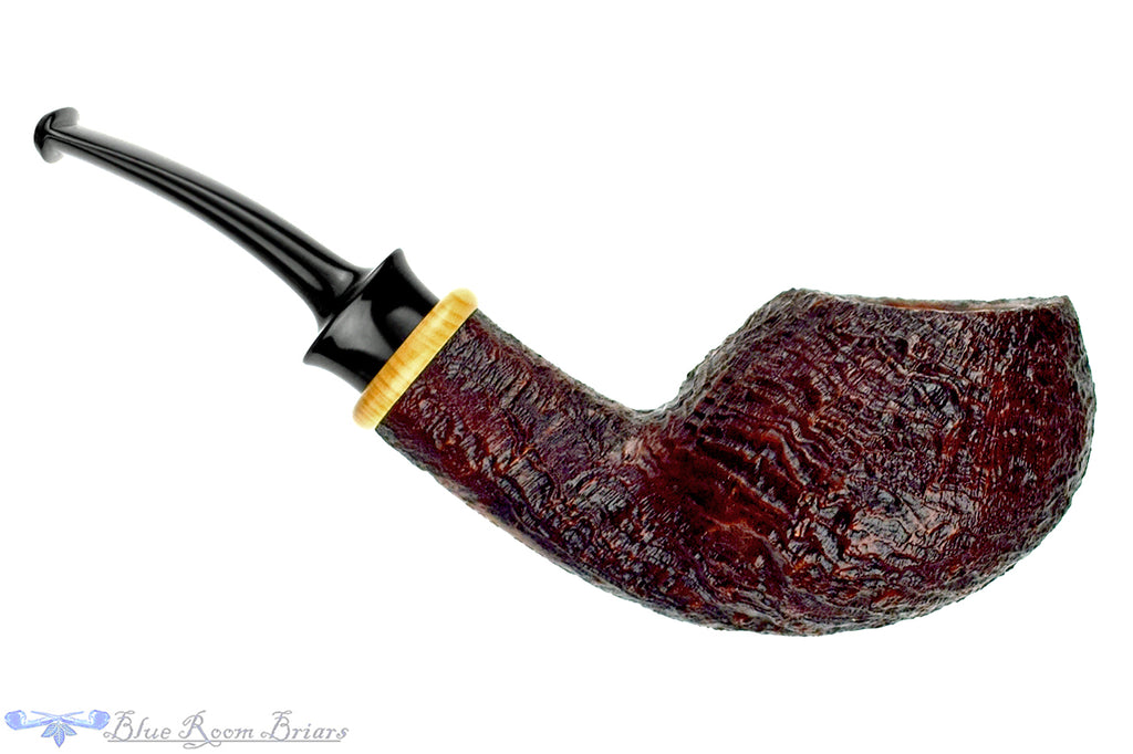 Blue Room Briars is proud to present this Bill Shalosky Pipe 809 Bent Sandblast Tomato with Boxwood