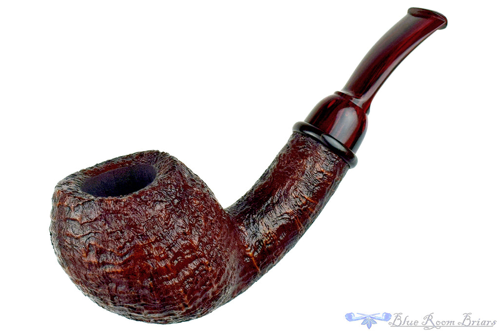 Blue Room Briars is proud to present this Bill Shalosky Pipe 808 Bent Sandblast Egg with Gaboon Ebony and Brindle