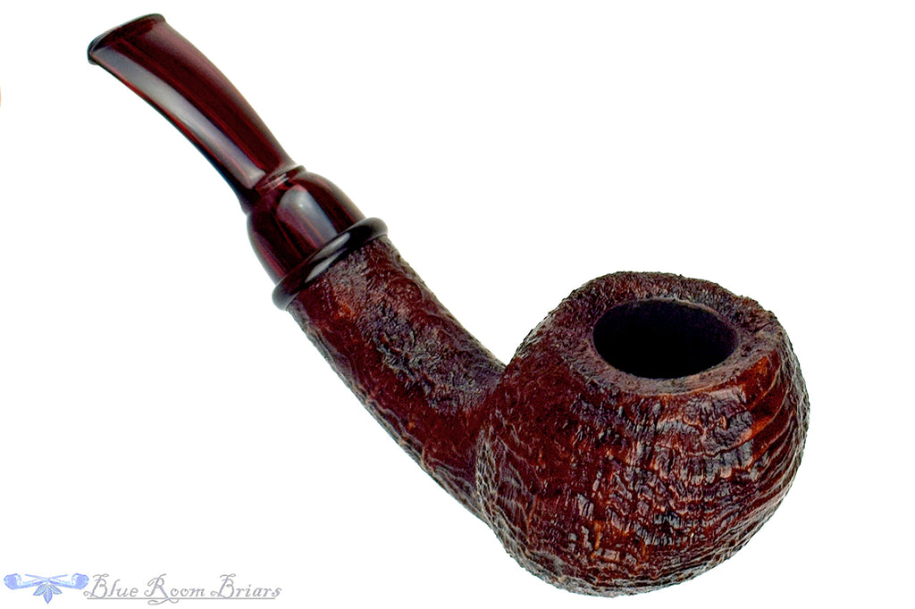 Blue Room Briars is proud to present this Bill Shalosky Pipe 808 Bent Sandblast Egg with Gaboon Ebony and Brindle