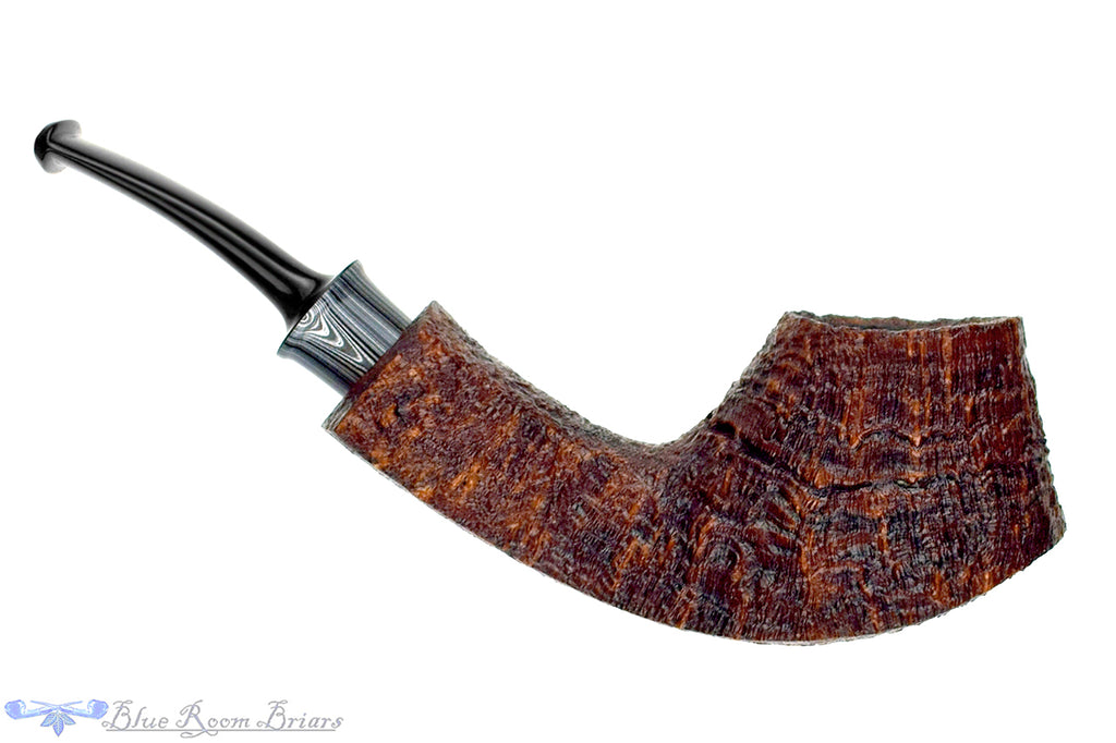Blue Room Briars is proud to present this Bill Shalosky Pipe 819 Bent Contrast Blast Volcano with Fordite