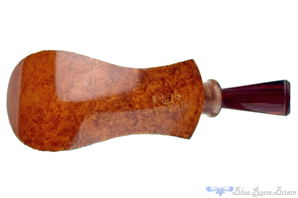 Blue Room Briars is proud to present this Bill Shalosky Pipe 821 Bent Partial Sandblast Volcano with Redwood Burl and Brindle