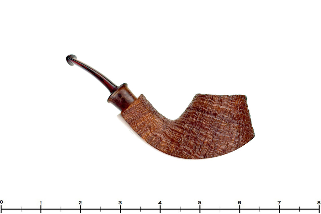 Blue Room Briars is proud to present this Bill Shalosky Pipe 821 Bent Partial Sandblast Volcano with Redwood Burl and Brindle