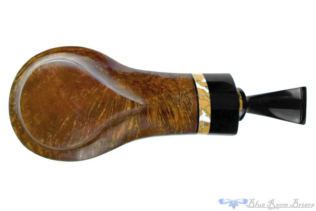 Blue Room Briars is proud to present this Joseph Skoda Bent Volcano With Stabilized Insert and Ebonite Ferrule UNSMOKED Estate Pipe