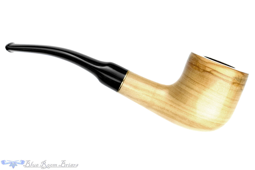 Blue Room Briar is proud to present this Dapper Olivewood Bent Pot (6mm Filter) with Brass Estate Pipe